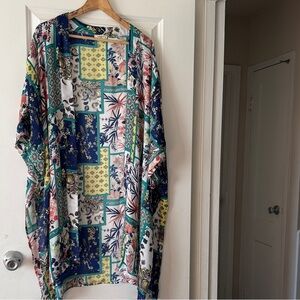Patchwork Floral Kimono Cardigan in Navy, Teal, Yellow, Pink